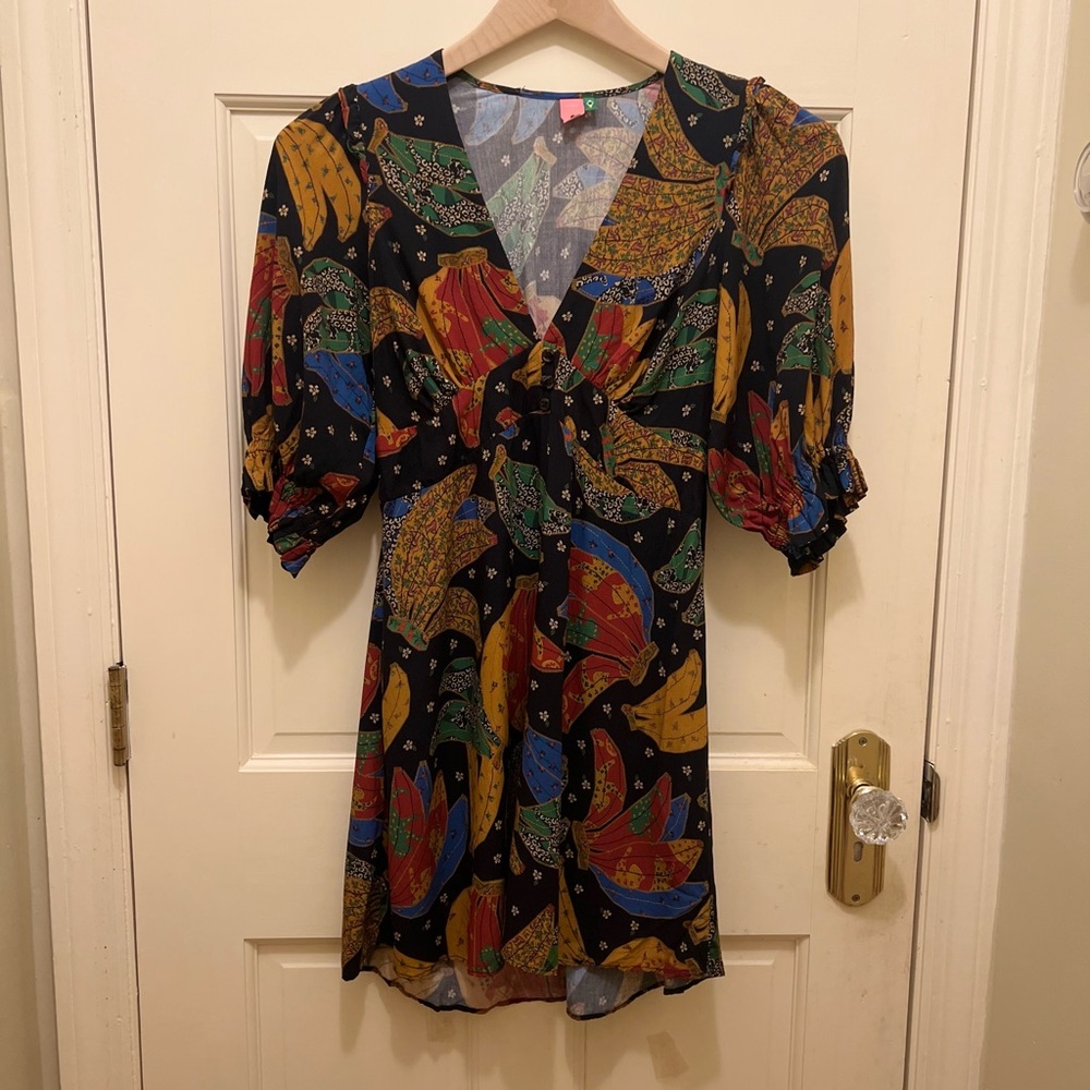 Farm Rio Tropical Banana Minidress with Sleeves